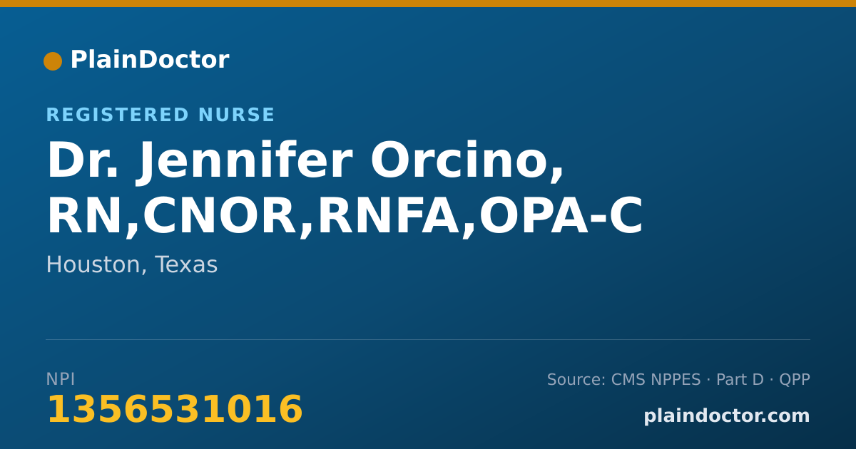 Shareable card for Jennifer Orcino, RN,CNOR,RNFA,OPA-C - Registered Nurse, Houston, TX