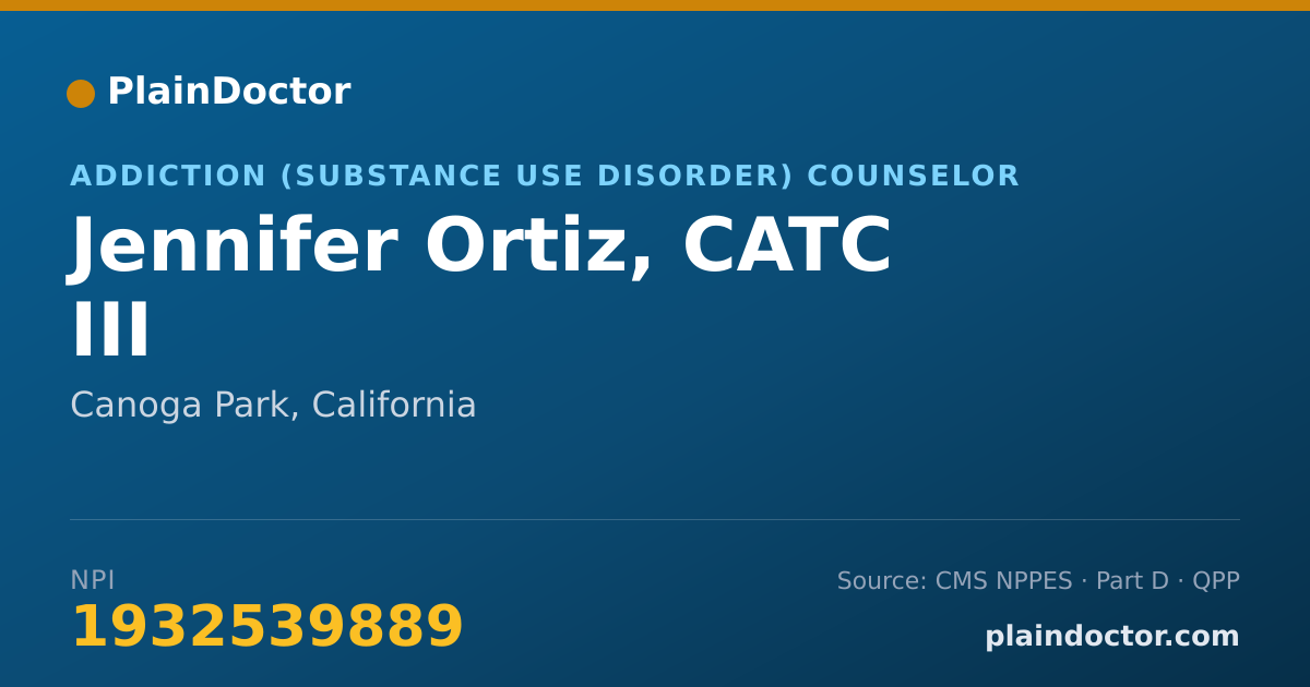 Shareable card for Jennifer Ortiz, CATC III - Addiction (Substance Use Disorder) Counselor, Canoga Park, CA