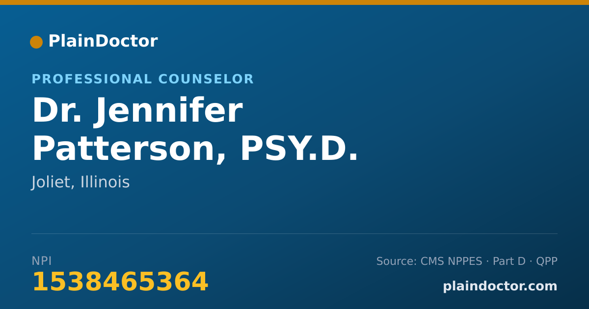 Shareable card for Jennifer Patterson, PSY.D. - Professional Counselor, Joliet, IL