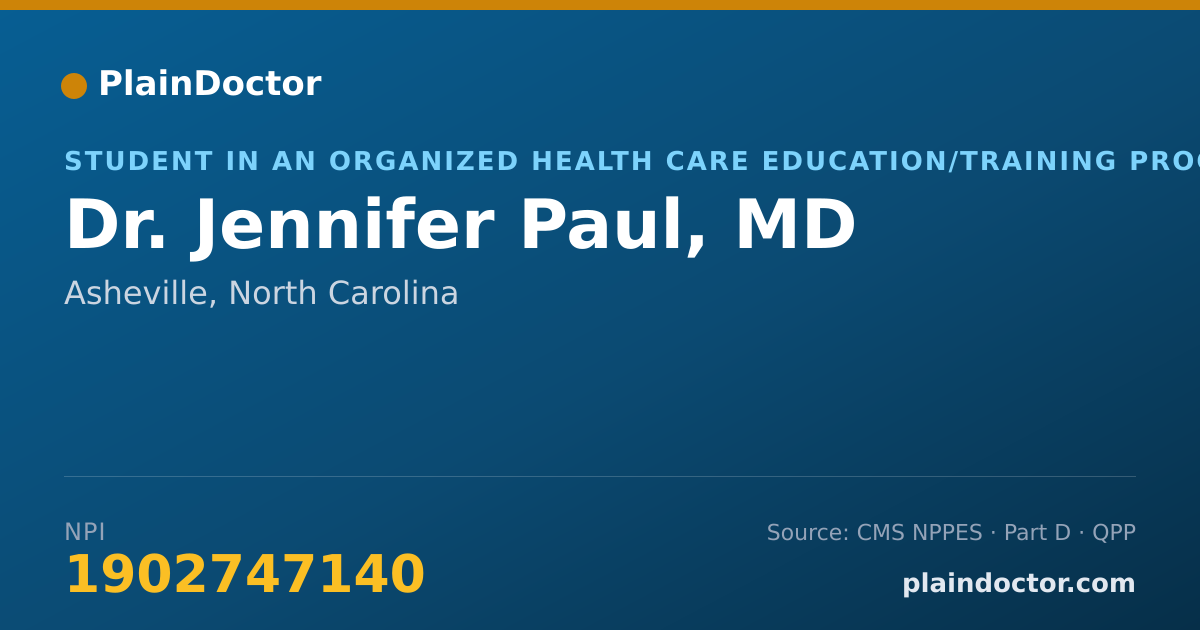Shareable card for Jennifer Paul, MD - Student in an Organized Health Care Education/Training Program, Asheville, NC