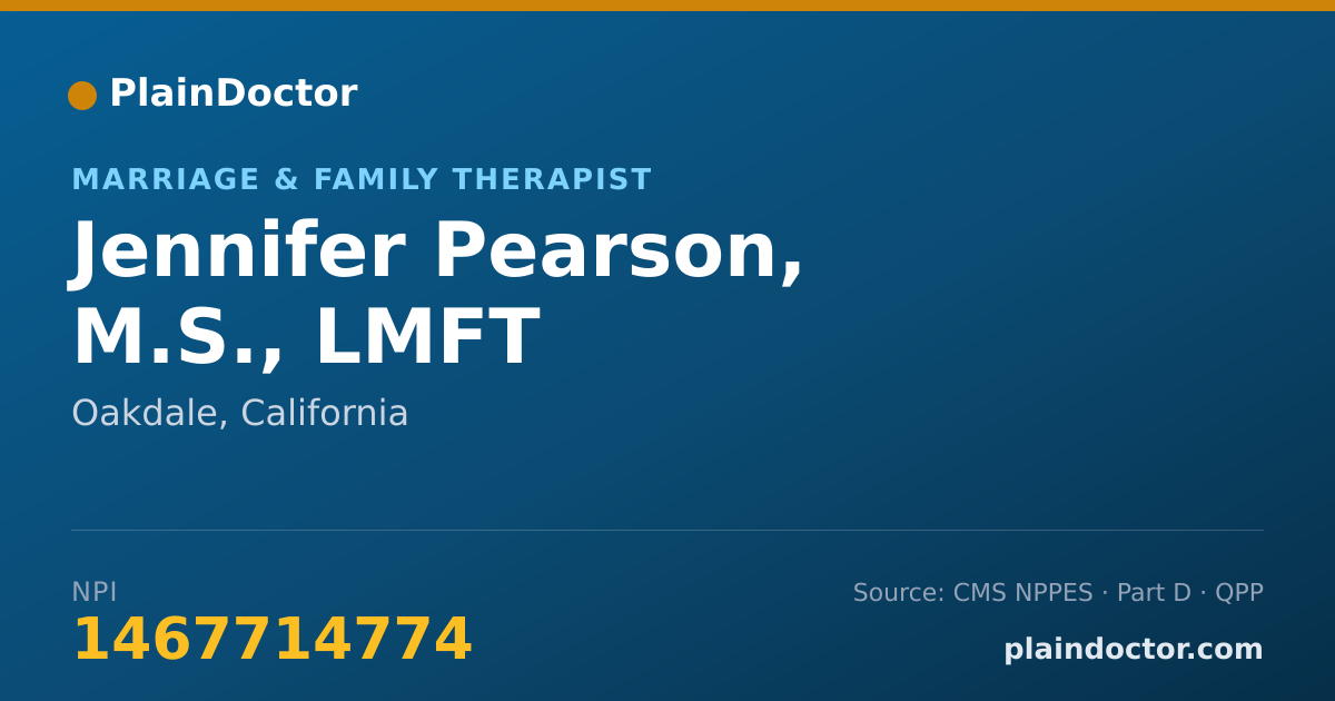Shareable card for Jennifer Pearson, M.S., LMFT - Marriage & Family Therapist, Oakdale, CA