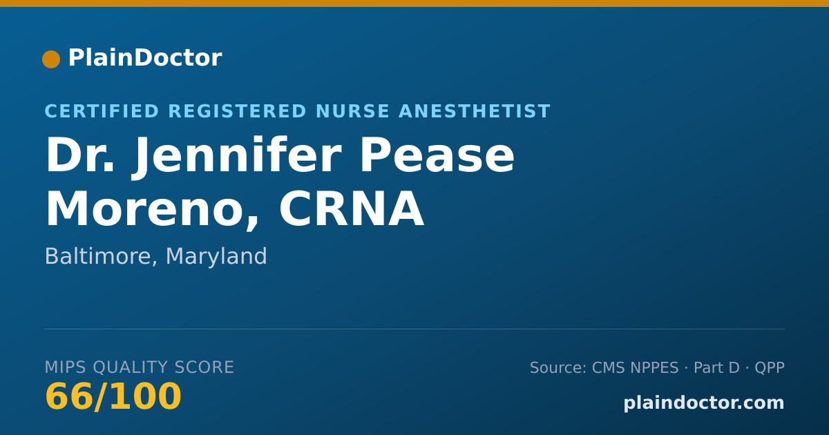 Shareable card for Jennifer Pease Moreno, CRNA - Certified Registered Nurse Anesthetist, Baltimore, MD