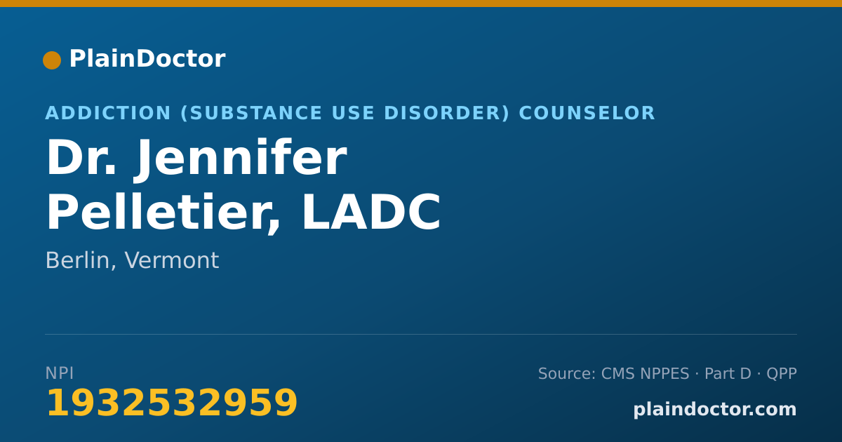 Shareable card for Jennifer Pelletier, LADC - Addiction (Substance Use Disorder) Counselor, Berlin, VT