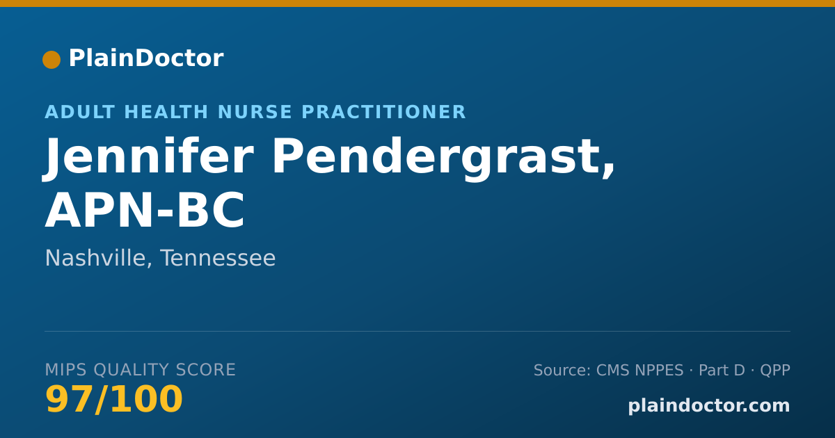 Shareable card for Jennifer Pendergrast, APN-BC - Adult Health Nurse Practitioner, Nashville, TN