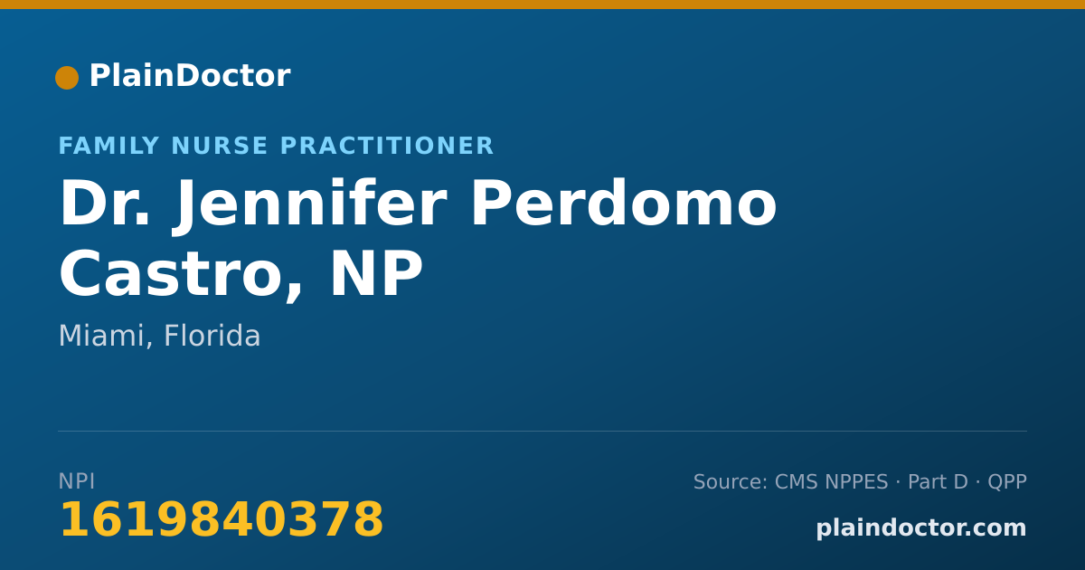 Shareable card for Jennifer Perdomo Castro, NP - Family Nurse Practitioner, Miami, FL