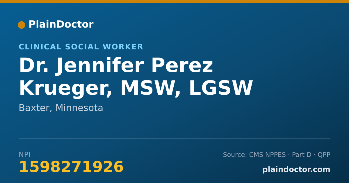 Shareable card for Jennifer Perez Krueger, MSW, LGSW - Clinical Social Worker, Baxter, MN