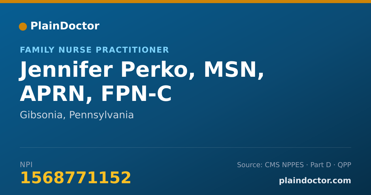 Shareable card for Jennifer Perko, MSN, APRN, FPN-C - Registered Nurse, Gibsonia, PA