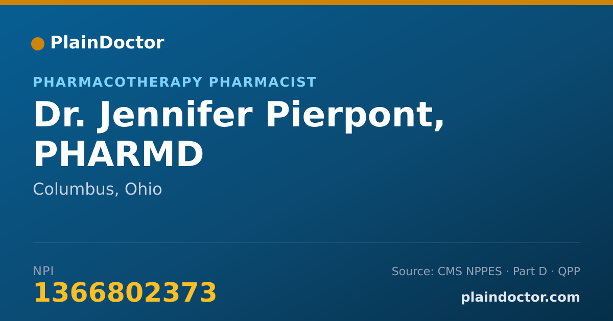 Shareable card for Jennifer Pierpont, PHARMD - Pharmacotherapy Pharmacist, Columbus, OH
