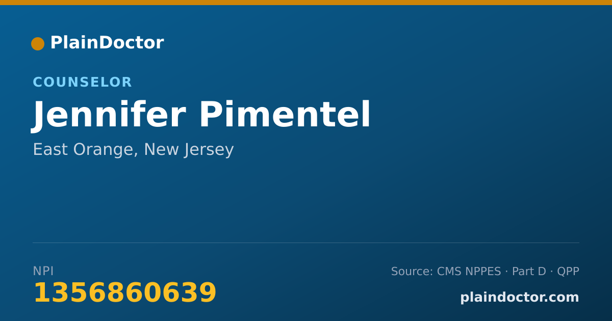 Shareable card for Jennifer Pimentel - Counselor, East Orange, NJ