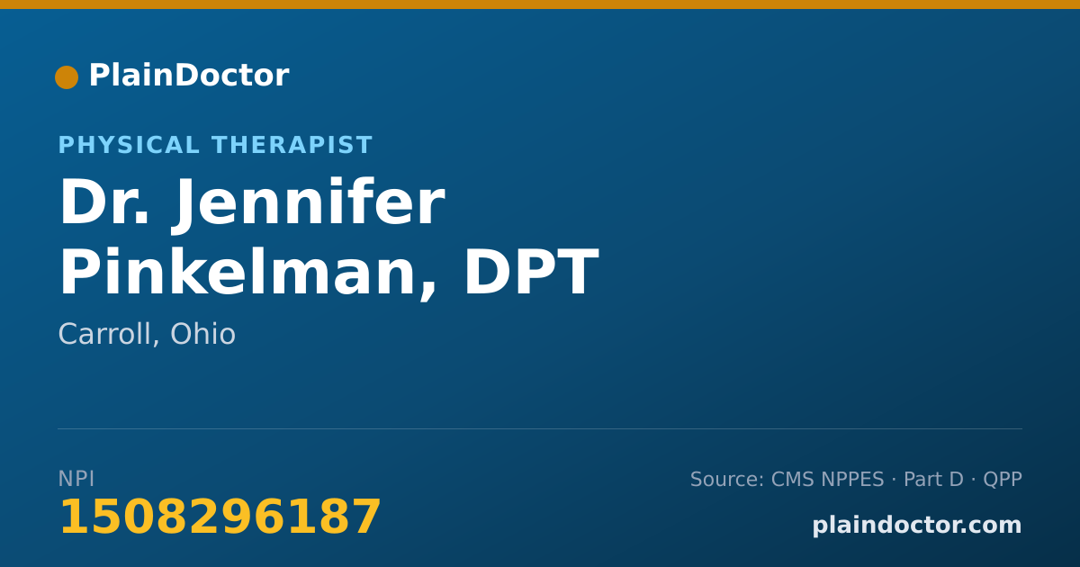 Shareable card for Jennifer Pinkelman, DPT - Physical Therapist, Carroll, OH