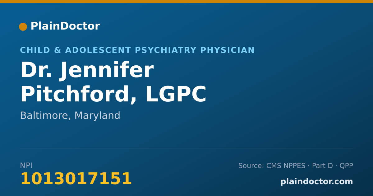 Shareable card for Jennifer Pitchford, LGPC - Child & Adolescent Psychiatry Physician, Baltimore, MD