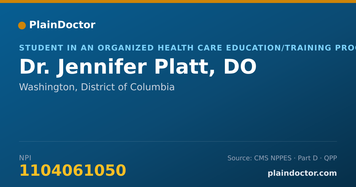 Shareable card for Jennifer Platt, DO - Student in an Organized Health Care Education/Training Program, Washington, DC