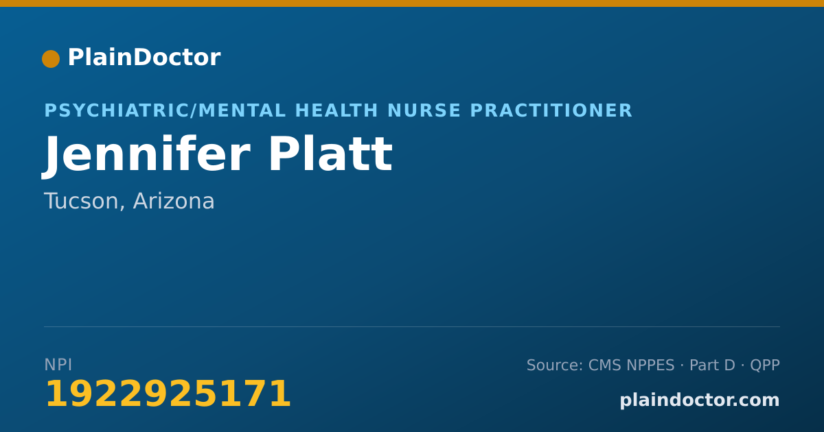 Shareable card for Jennifer Platt - Psychiatric/Mental Health Nurse Practitioner, Tucson, AZ