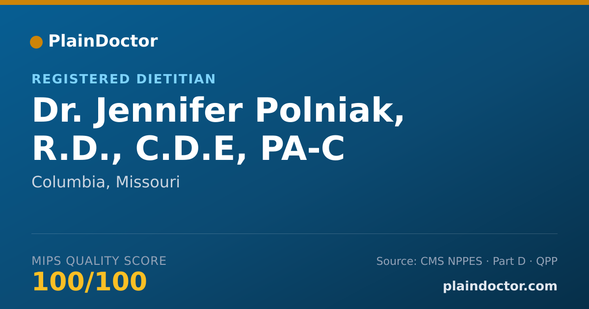 Shareable card for Jennifer Polniak, R.D., C.D.E, PA-C - Registered Dietitian, Columbia, MO