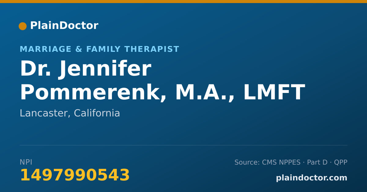 Shareable card for Jennifer Pommerenk, M.A., LMFT - Marriage & Family Therapist, Lancaster, CA