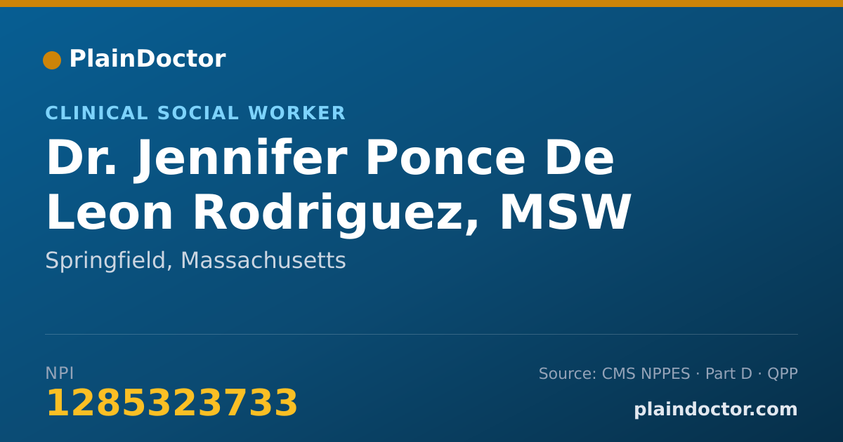 Shareable card for Jennifer Ponce De Leon Rodriguez, MSW - Clinical Social Worker, Springfield, MA