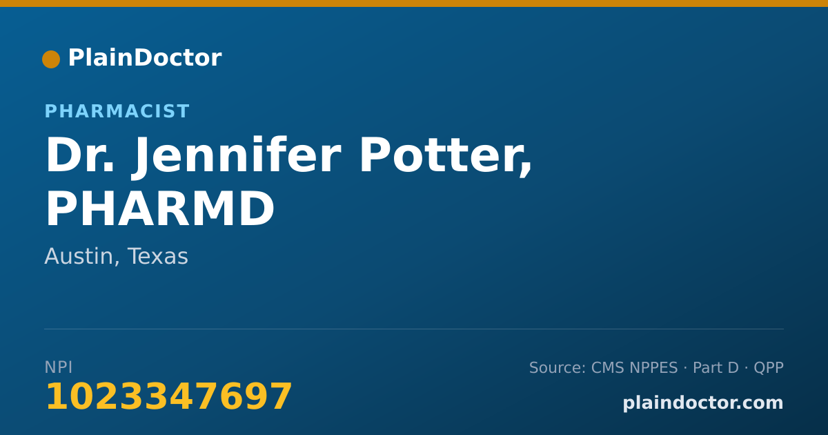 Shareable card for Jennifer Potter, PHARMD - Pharmacist, Austin, TX