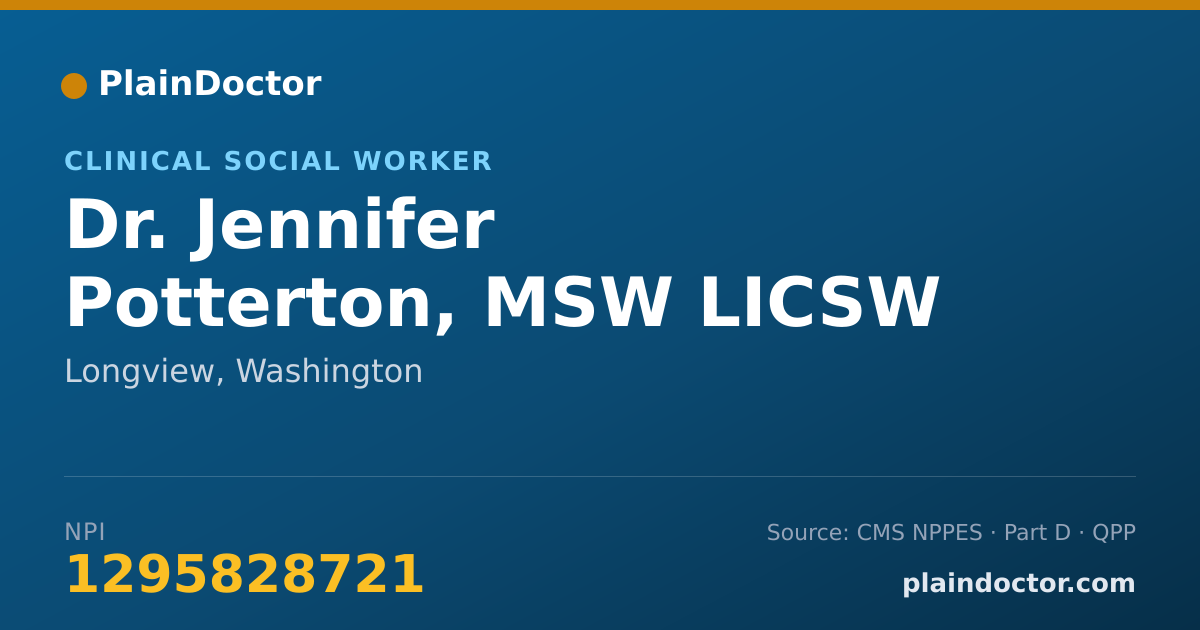 Shareable card for Jennifer Potterton, MSW LICSW - Clinical Social Worker, Longview, WA