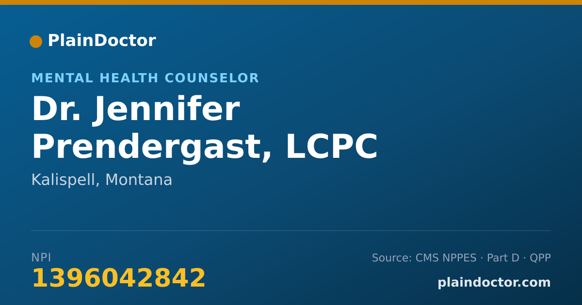 Shareable card for Jennifer Prendergast, LCPC - Mental Health Counselor, Kalispell, MT