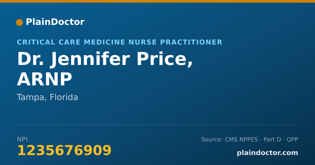 Shareable card for Jennifer Price, ARNP - Critical Care Medicine Nurse Practitioner, Tampa, FL