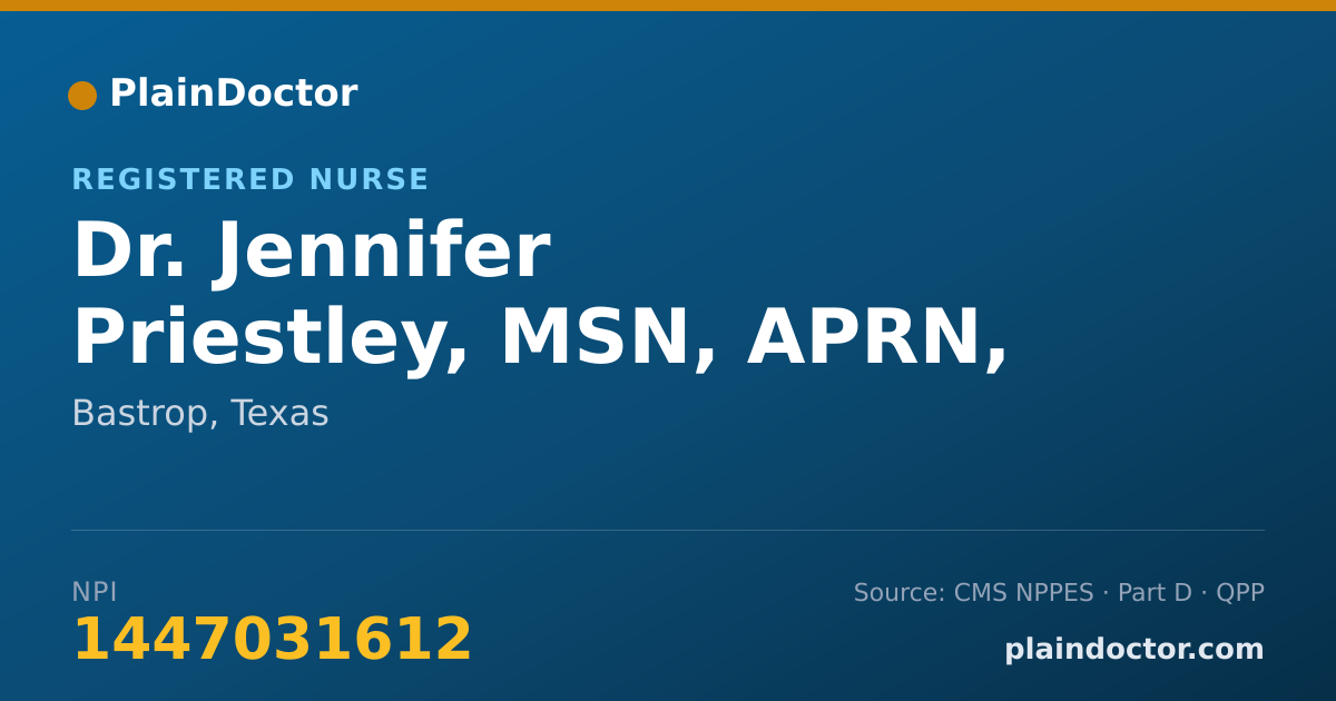 Shareable card for Jennifer Priestley, MSN, APRN, FNP-C - Registered Nurse, Bastrop, TX