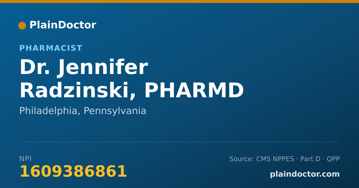 Shareable card for Jennifer Radzinski, PHARMD - Pharmacist, Philadelphia, PA