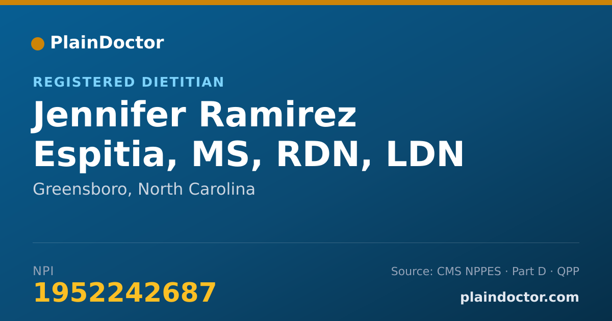 Shareable card for Jennifer Ramirez Espitia, MS, RDN, LDN - Registered Dietitian, Greensboro, NC