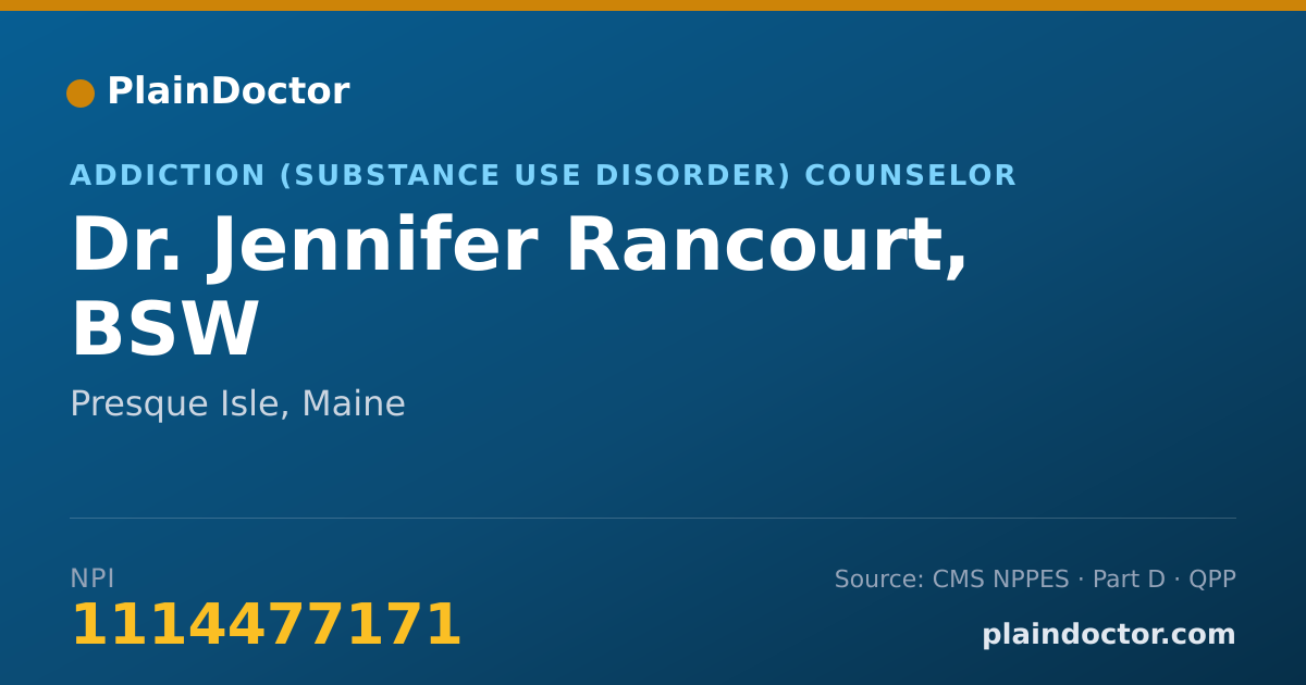 Shareable card for Jennifer Rancourt, BSW - Addiction (Substance Use Disorder) Counselor, Presque Isle, ME