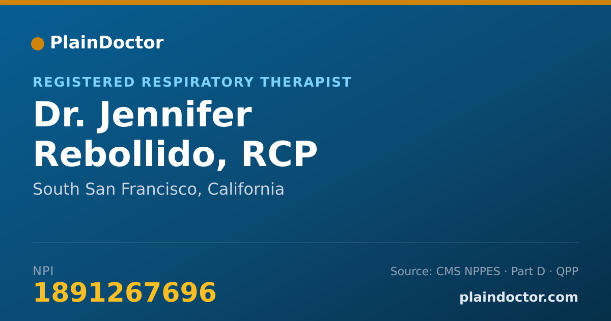 Shareable card for Jennifer Rebollido, RCP - Registered Respiratory Therapist, South San Francisco, CA