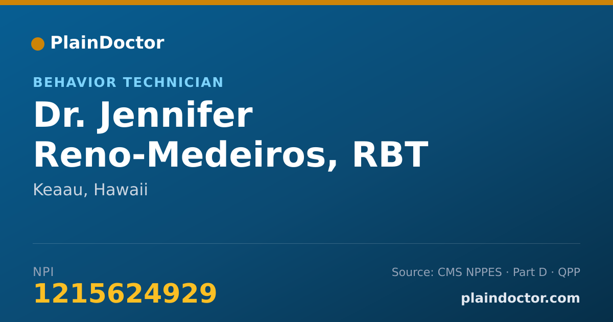 Shareable card for Jennifer Reno-Medeiros, RBT - Behavior Technician, Keaau, HI
