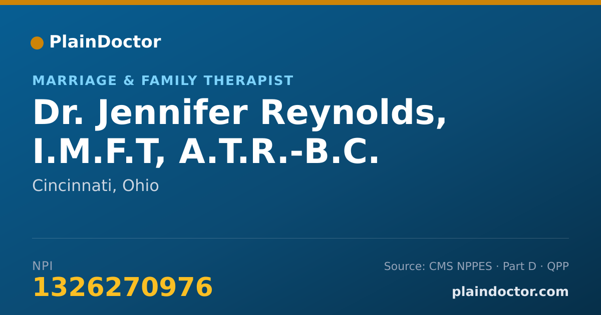 Shareable card for Jennifer Reynolds, I.M.F.T, A.T.R.-B.C. - Marriage & Family Therapist, Cincinnati, OH