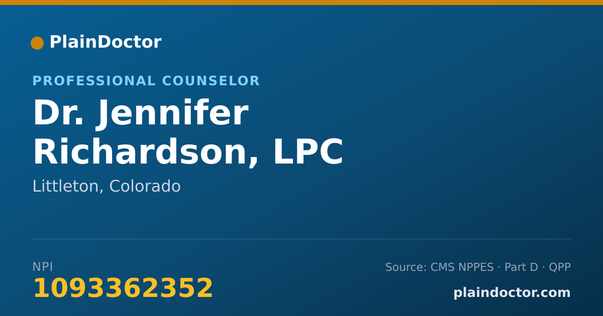 Shareable card for Jennifer Richardson, LPC - Professional Counselor, Littleton, CO
