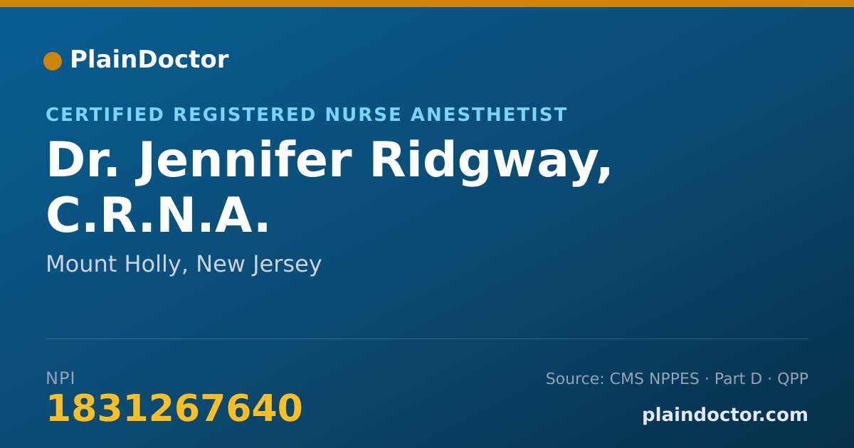 Shareable card for Jennifer Ridgway, C.R.N.A. - Certified Registered Nurse Anesthetist, Mount Holly, NJ