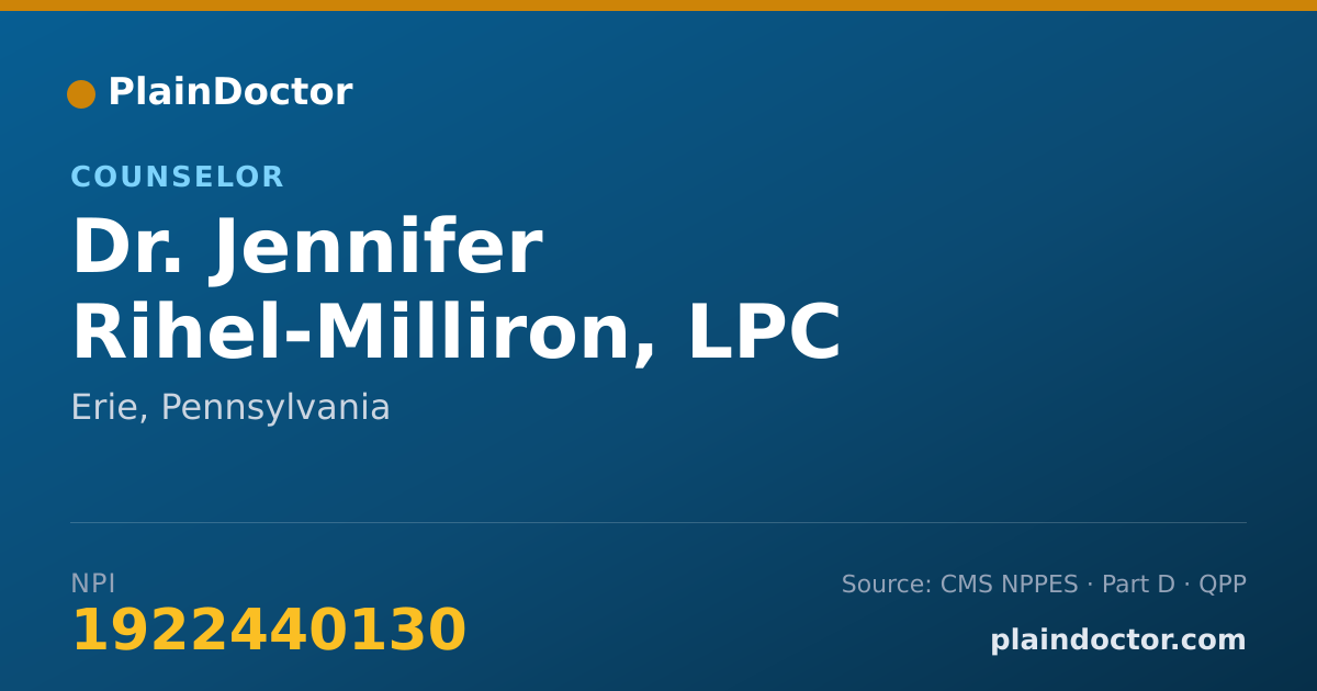 Shareable card for Jennifer Rihel-Milliron, LPC - Counselor, Erie, PA