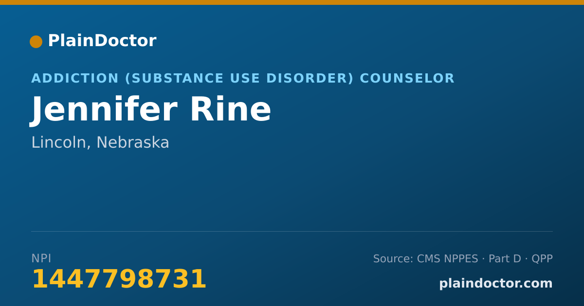 Shareable card for Jennifer Rine - Addiction (Substance Use Disorder) Counselor, Lincoln, NE