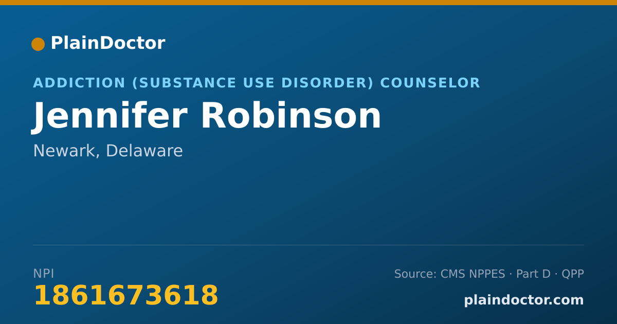 Shareable card for Jennifer Robinson - Addiction (Substance Use Disorder) Counselor, Newark, DE