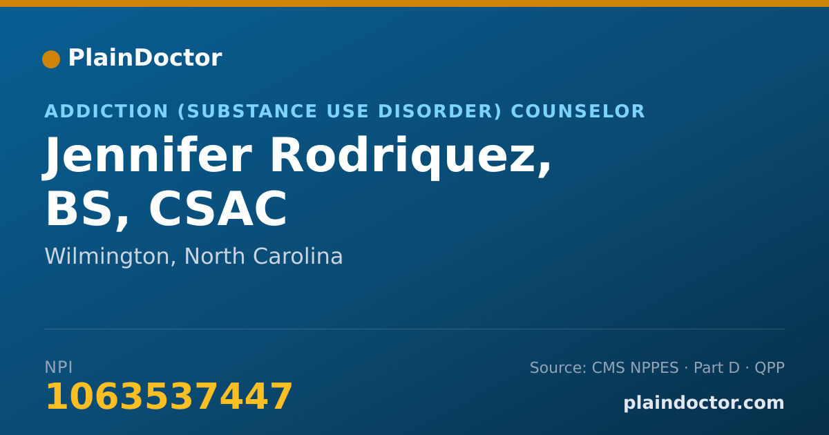 Shareable card for Jennifer Rodriquez, BS, CSAC - Addiction (Substance Use Disorder) Counselor, Wilmington, NC