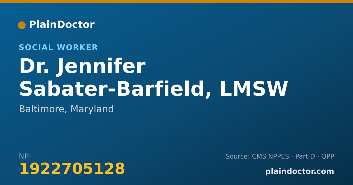 Shareable card for Jennifer Sabater-Barfield, LMSW - Social Worker, Baltimore, MD