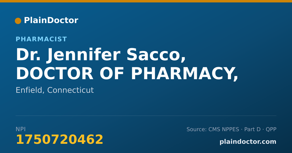 Shareable card for Jennifer Sacco, DOCTOR OF PHARMACY, - Pharmacist, Enfield, CT
