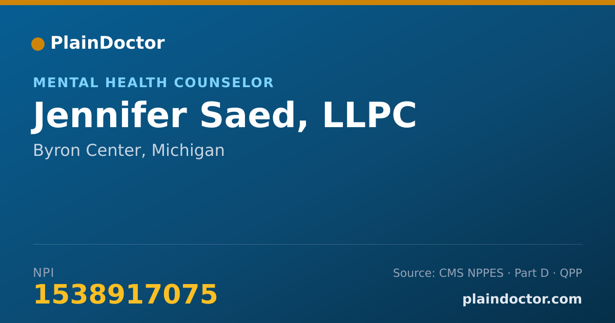 Shareable card for Jennifer Saed, LLPC - Mental Health Counselor, Byron Center, MI