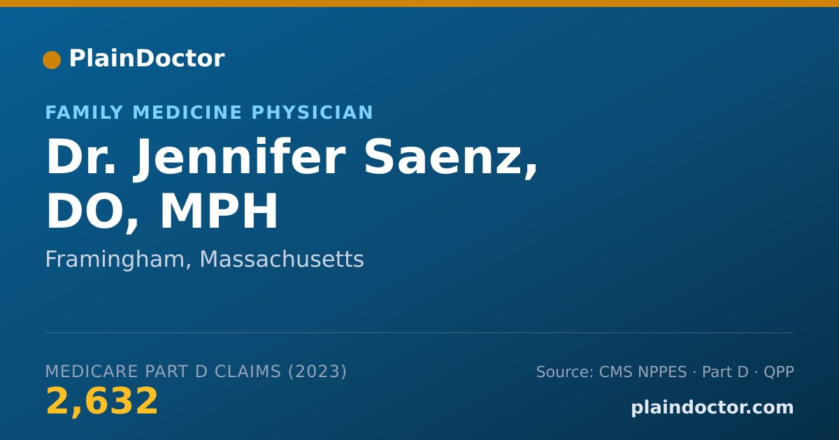 Shareable card for Jennifer Saenz, DO, MPH - Family Medicine Physician, Framingham, MA