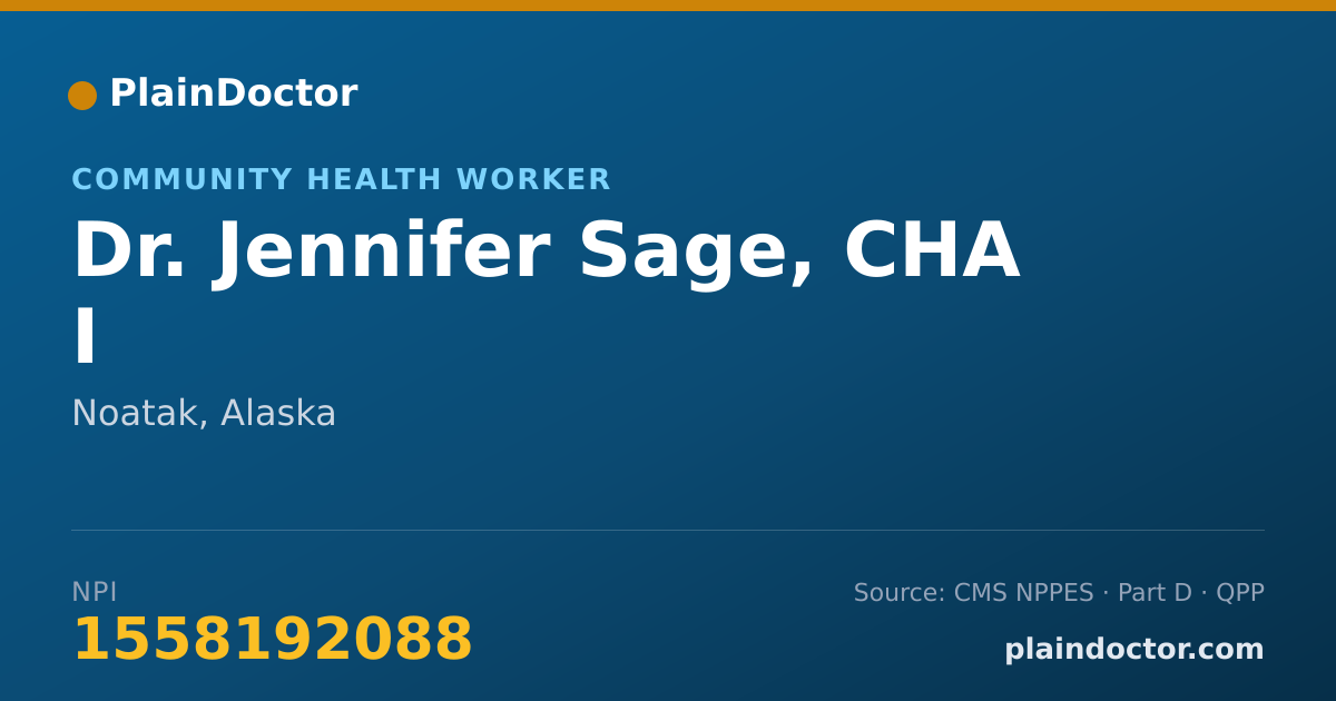 Shareable card for Jennifer Sage, CHA I - Community Health Worker, Noatak, AK