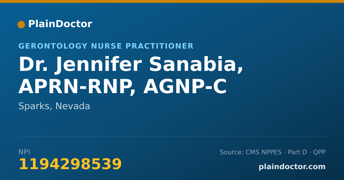 Shareable card for Jennifer Sanabia, APRN-RNP, AGNP-C - Gerontology Nurse Practitioner, Sparks, NV