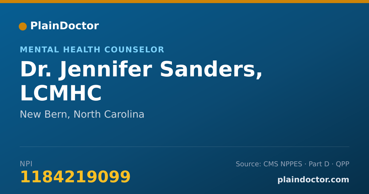 Shareable card for Jennifer Sanders, LCMHC - Mental Health Counselor, New Bern, NC
