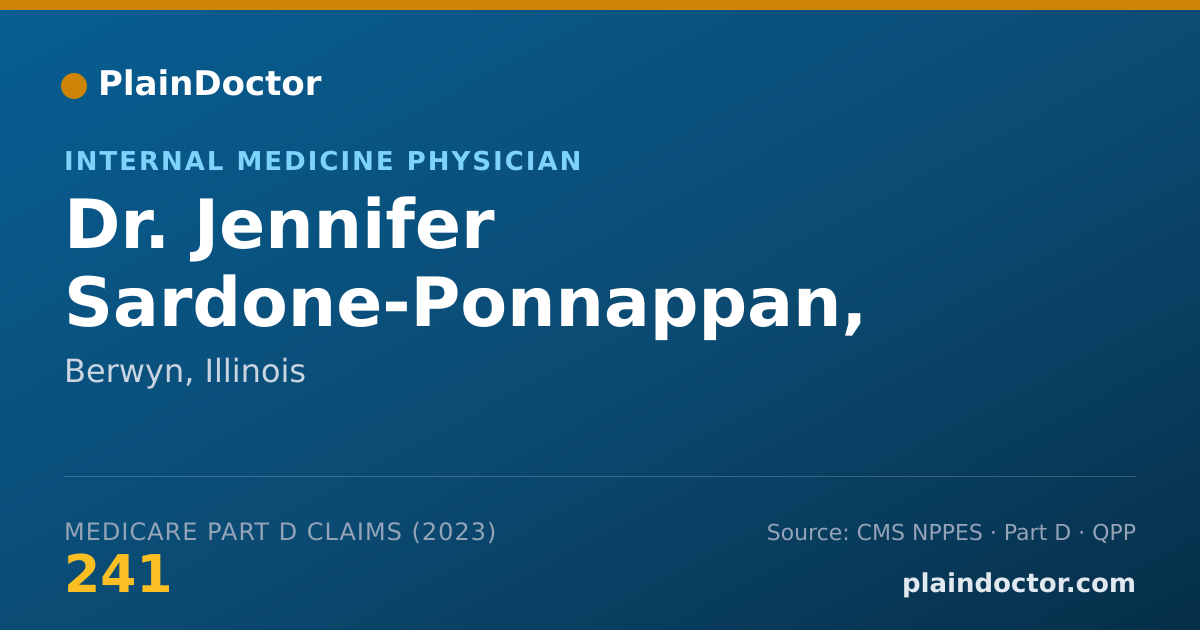 Shareable card for Jennifer Sardone-Ponnappan, M.D. - Internal Medicine Physician, Berwyn, IL