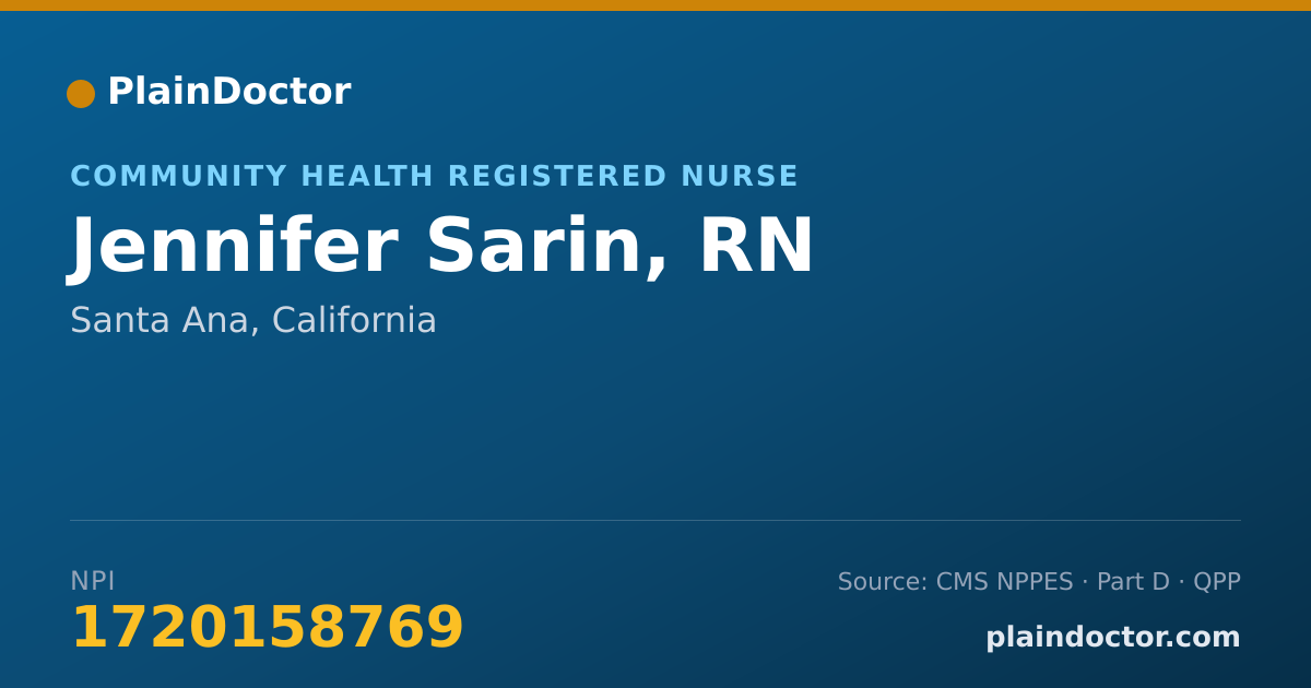 Shareable card for Jennifer Sarin, RN - Community Health Registered Nurse, Santa Ana, CA