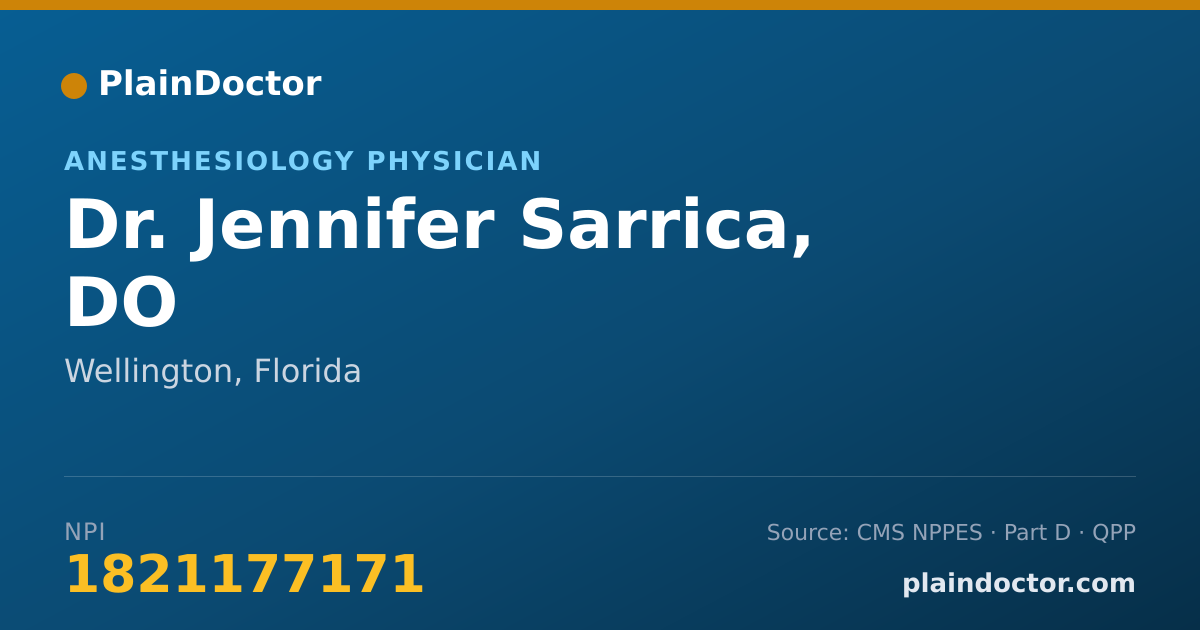 Shareable card for Jennifer Sarrica, DO - Anesthesiology Physician, Wellington, FL