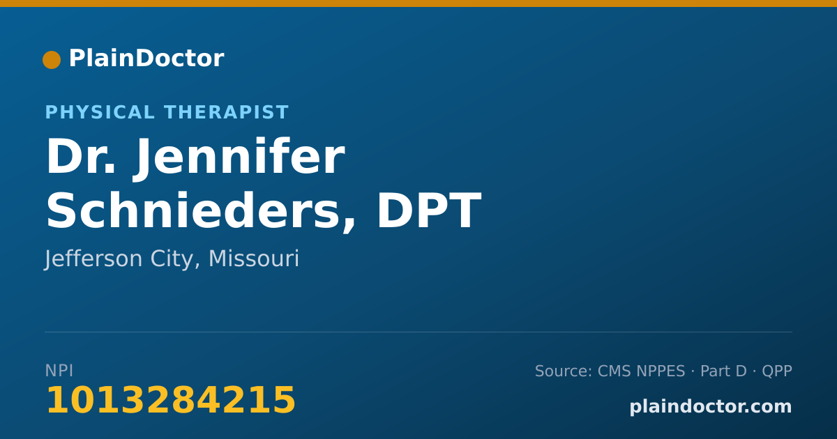Shareable card for Jennifer Schnieders, DPT - Physical Therapist, Jefferson City, MO
