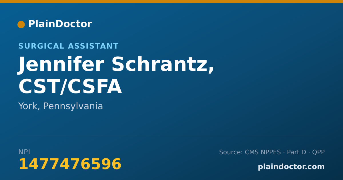 Shareable card for Jennifer Schrantz, CST/CSFA - Surgical Assistant, York, PA