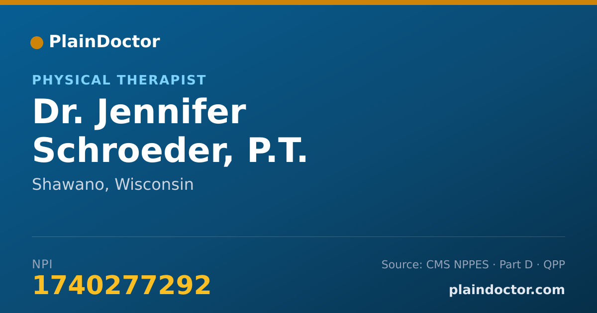 Shareable card for Jennifer Schroeder, P.T. - Physical Therapist, Shawano, WI